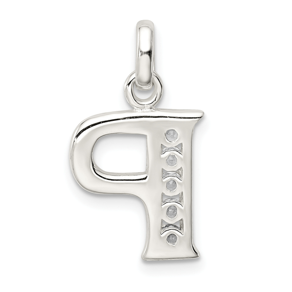 Sterling Silver White CZ Letter P Initial Pendant - Picture 3 of 4